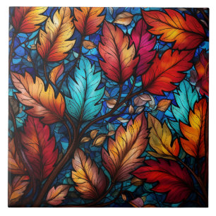 Fall Leaves Stained Glass Ceramic Tile