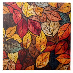 Fall leaves Stained Glass  Ceramic Tile