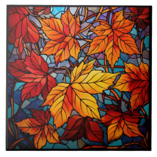 Fall leaves Stained Glass Ceramic Tile