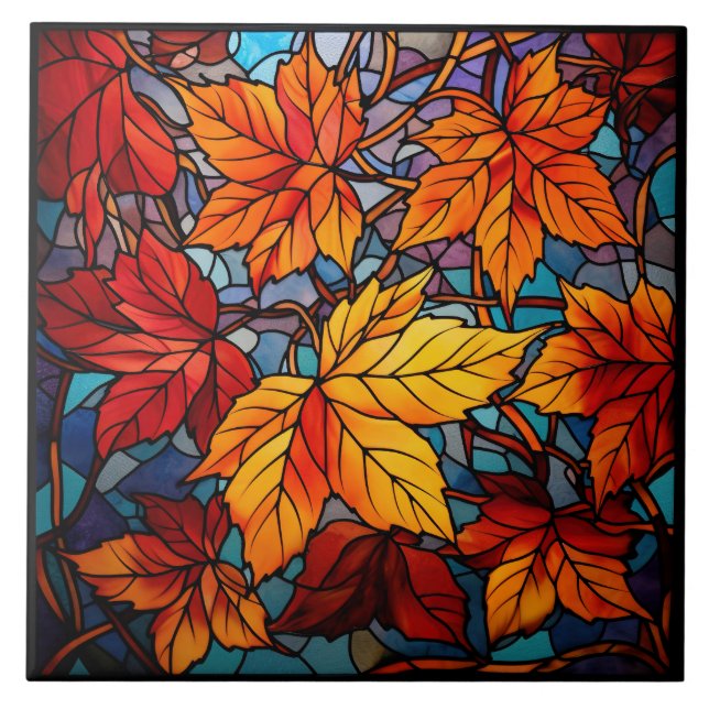 Fall leaves Stained Glass  Ceramic Tile (Front)