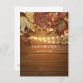 Fall Leaves & String Lights Rustic Save The Date Announcement Postcard (Front/Back)