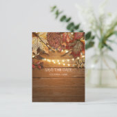 Fall Leaves & String Lights Rustic Save The Date Announcement Postcard (Standing Front)