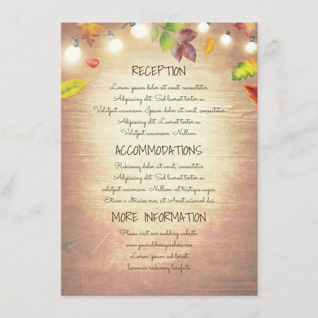 Fall Leaves String Lights Wedding Information Enclosure Card