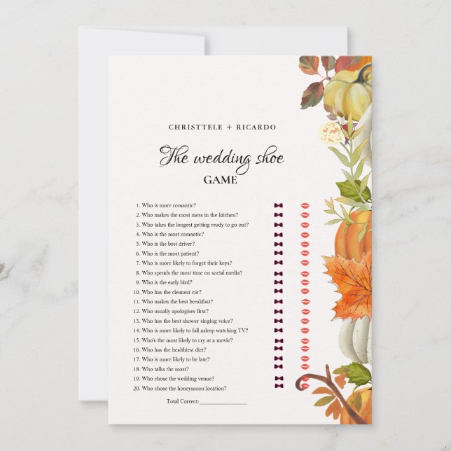 Fall Leaves Tea Weding Shoe Game Card (Front)