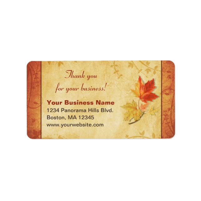 Fall Leaves Thank You Business Return Address Label (Front)