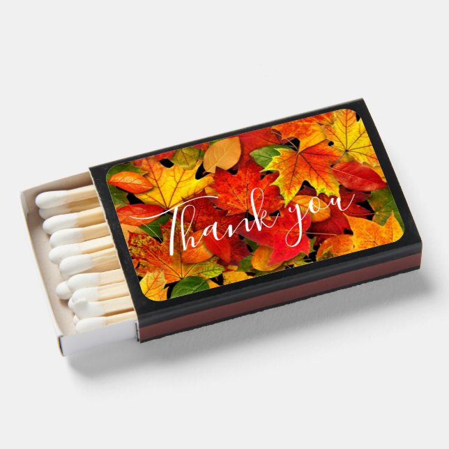 Fall Leaves Thank You Wedding Favors DIY 50 Matchboxes (Front Open)