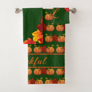Fall Leaves Thankful Pumpkins Bath Towel Set