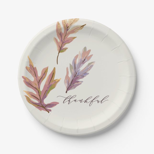 Fall leaves thankful Thanksgiving Paper Plates (Front)