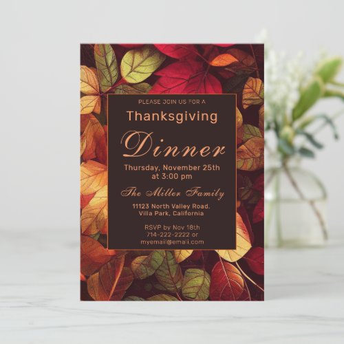 Fall Leaves Thanksgiving Dinner  Invitation