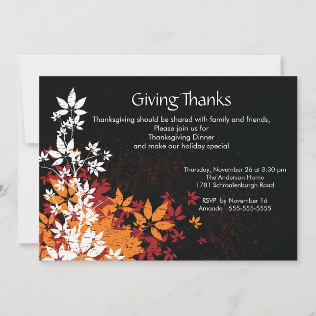 Fall Leaves Thanksgiving Dinner Invitation (Front)