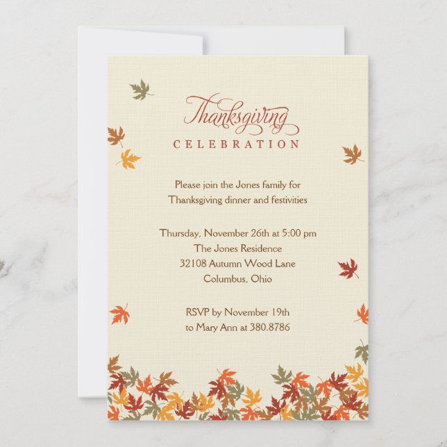 Fall Leaves Thanksgiving Dinner Invitation (Front)