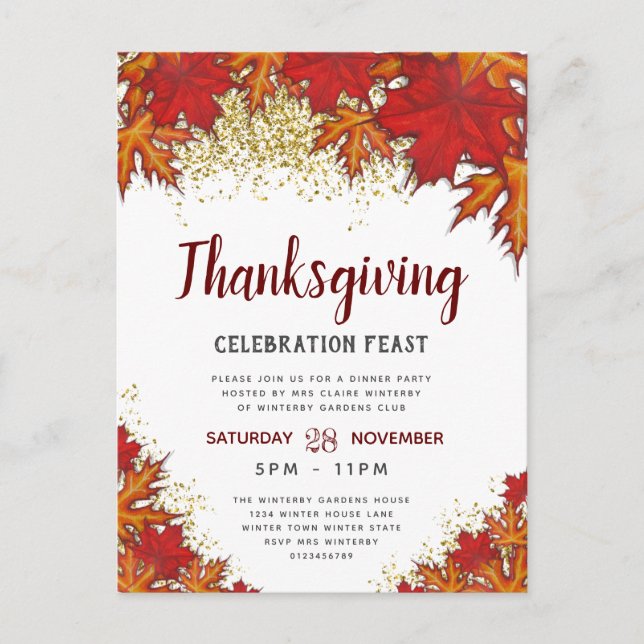 Fall Leaves | Thanksgiving Dinner Party Invitation (Front)