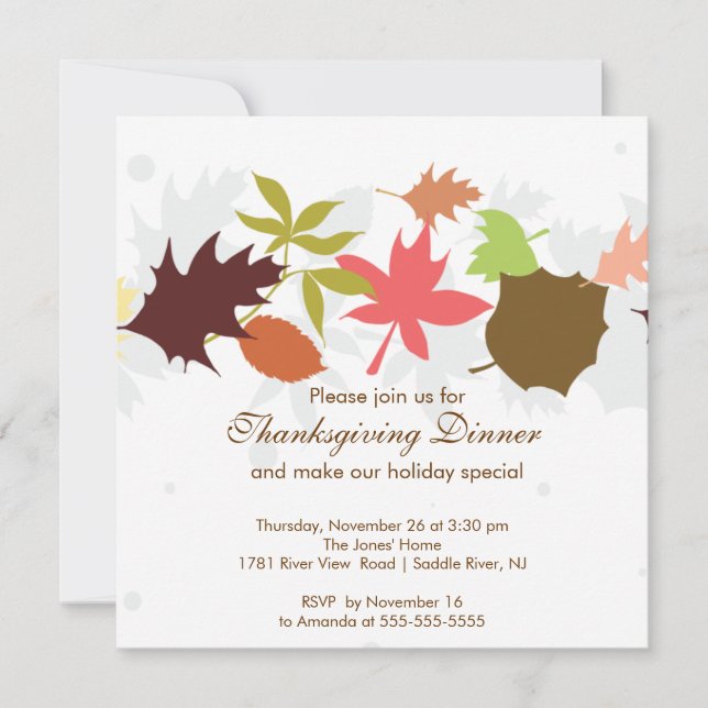 Fall Leaves Thanksgiving Dinner Party Invitation (Front)
