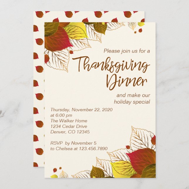 Fall Leaves Thanksgiving Dinner Party Invitations (Front/Back)