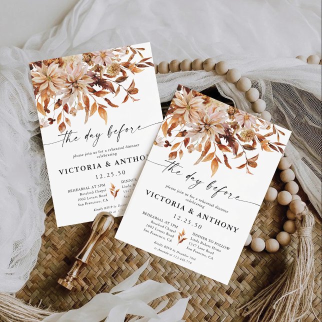 Fall Leaves The Day Before Wedding Rehearsal Invitation (Creator Uploaded)