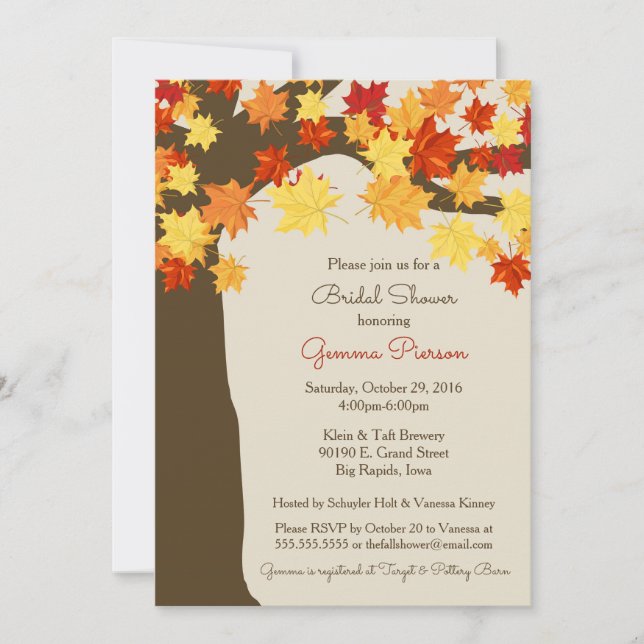 Fall Leaves & Tree Bridal Shower Invitation (Front)