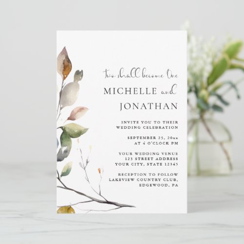 Fall Leaves Two Become One Christian Bible Wedding Invitation