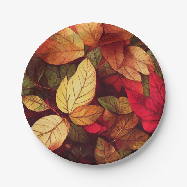 Fall Leaves Vibrant Paper Plates (Front)