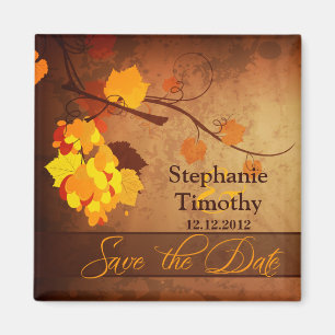 Fall leaves vintage distressed save the date magnet