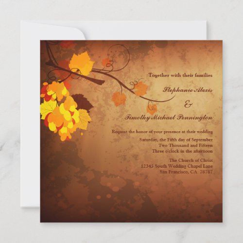 Fall leaves vintage distressed wedding invitation