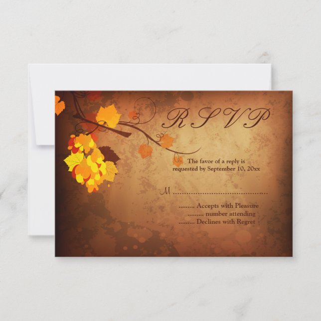 Fall leaves vintage distressed wedding rsvp reply card (Front)