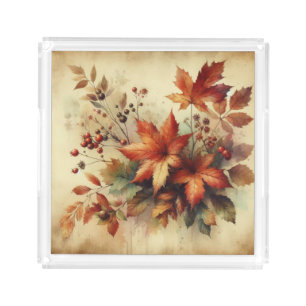Fall leaves vintage watercolor autumn colors acrylic tray