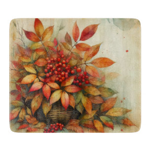 Fall leaves vintage watercolor autumn colors cutting board