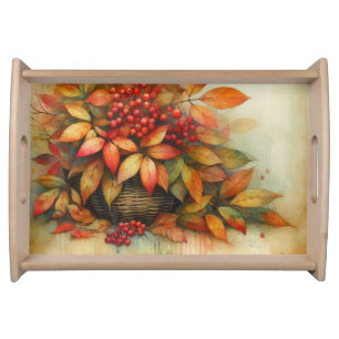 Fall leaves vintage watercolor autumn colors  serving tray