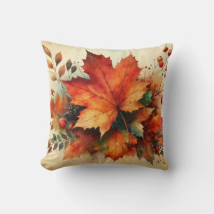 Fall leaves vintage watercolor autumn colors throw pillow