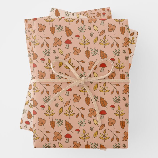 Fall Leaves Warm Background Wrapping Paper Sheets (In situ)