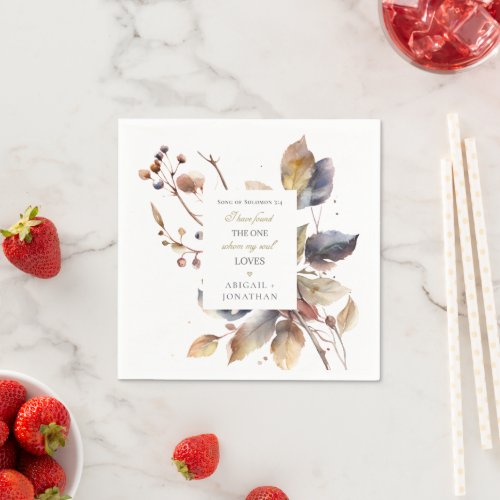 Fall Leaves Watercolor Christian Bible Wedding Napkins