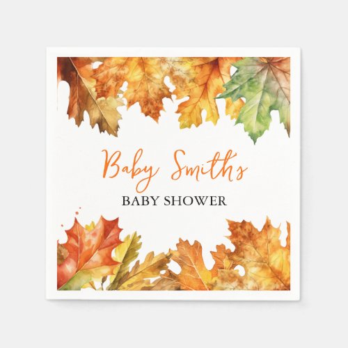 Fall Leaves Watercolor Custom Baby Name Napkins