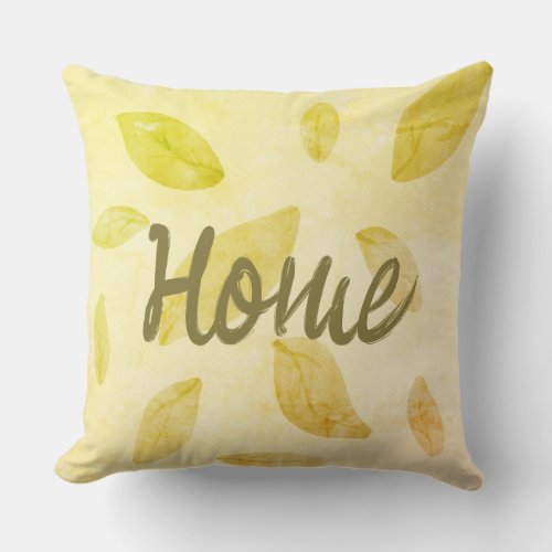 Fall leaves watercolor Home text yellow brown  Throw Pillow
