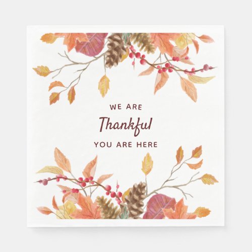 Fall Leaves Watercolor Thanksgiving Napkins