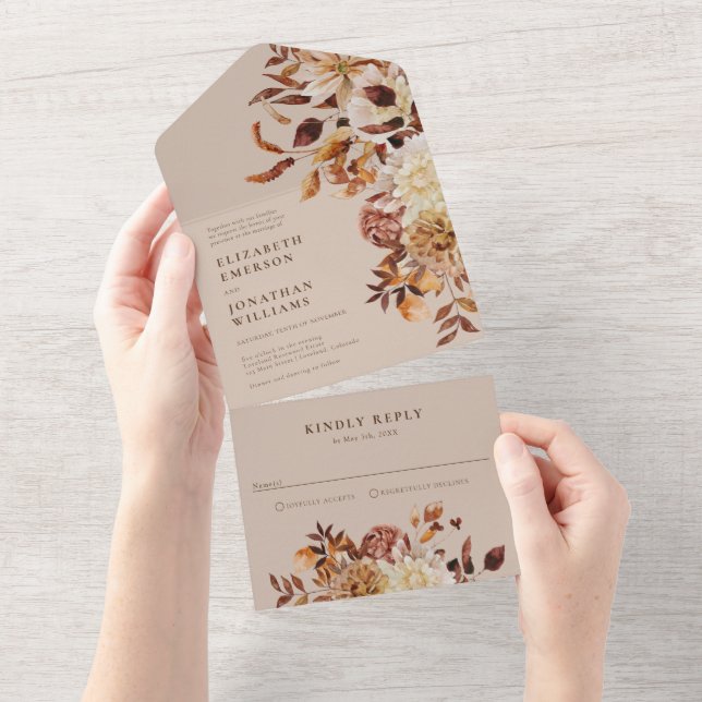 Fall Leaves Wedding All In One Invitation (Tearaway)