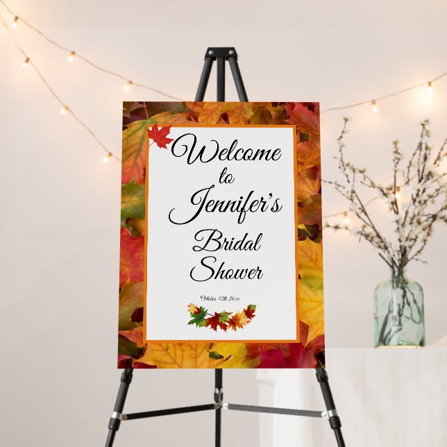 Fall Leaves Wedding Bridal Shower Welcome Sign (In Situ (Stand))