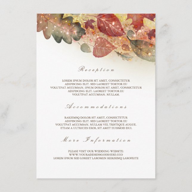 Fall Leaves Wedding Information Guest Enclosure Card (Front)