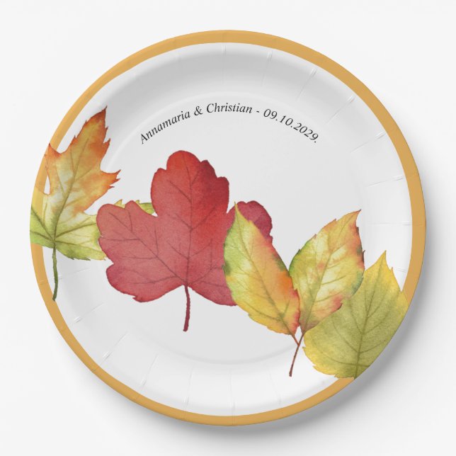 Fall Leaves Wedding  Paper Plates (Front)
