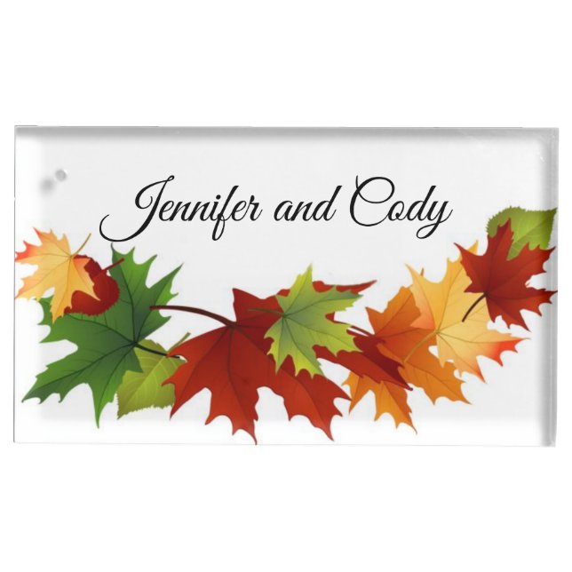 Fall Leaves Wedding Reception Add Names Place Card Holder (Front)