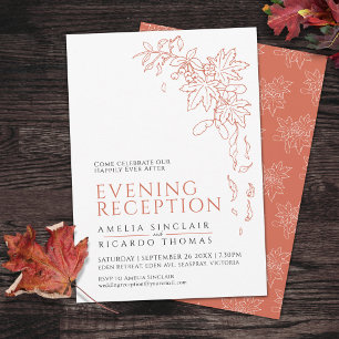 Fall leaves wedding reception burnt orange white invitation