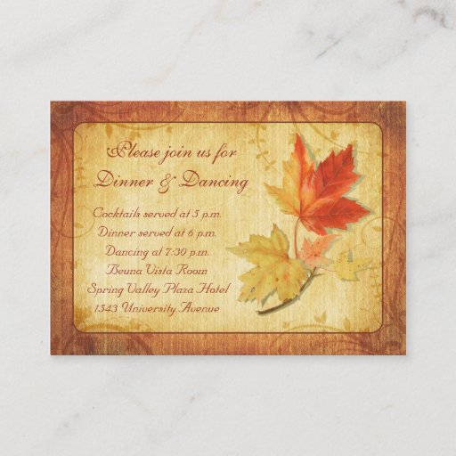 Customizable Fall Leaves Wedding Reception Card Business Cards