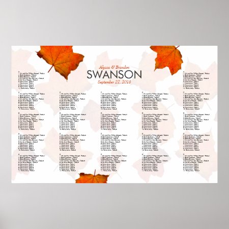 Fall Leaves Wedding Reception Seating Chart