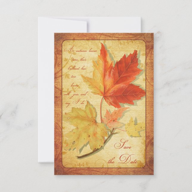 Fall Leaves Wedding Save the Date Announcement (Front)
