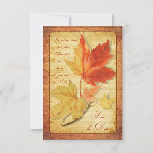 Fall Leaves Wedding Save the Date Announcement
