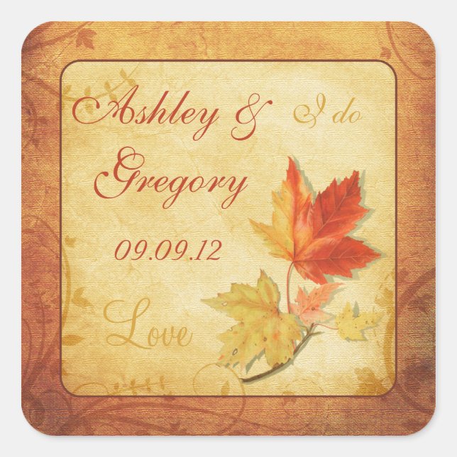 Fall Leaves Wedding Sticker or Envelope Seal (Front)