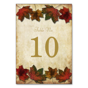 Fall Leaves Wedding Table Number Cards