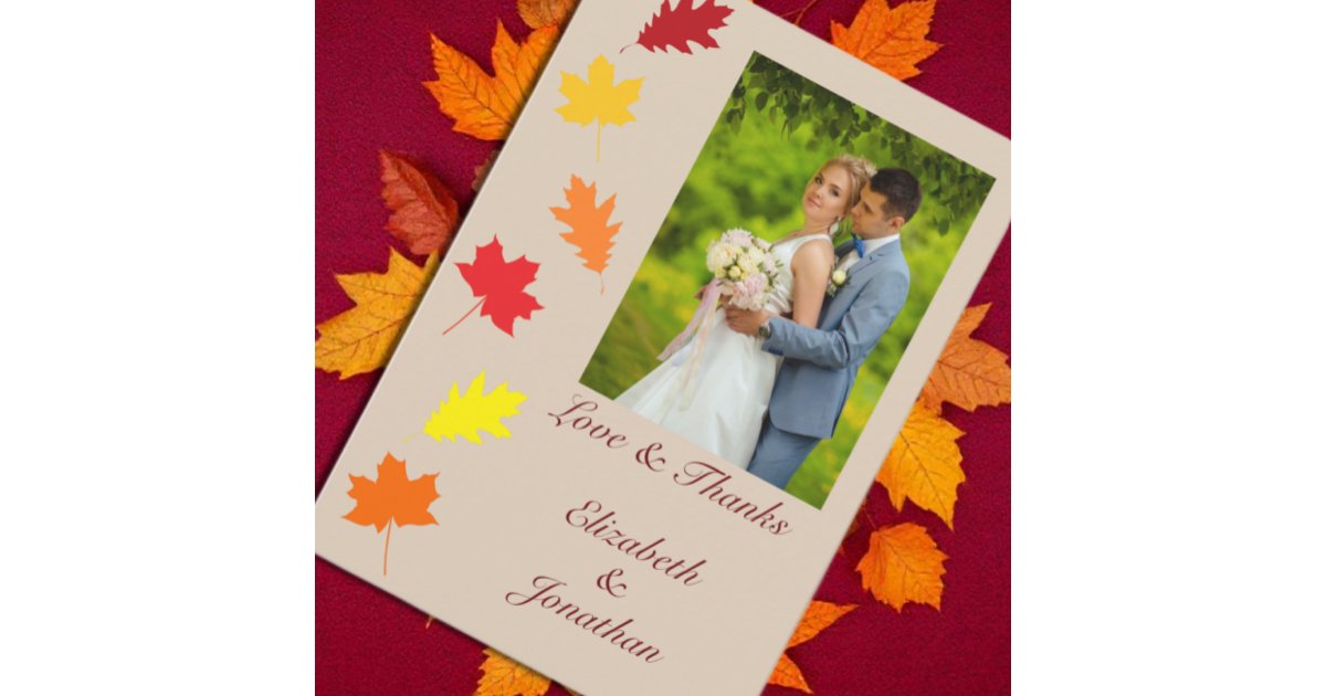 Fall Leaves Wedding Thank You Card | Zazzle
