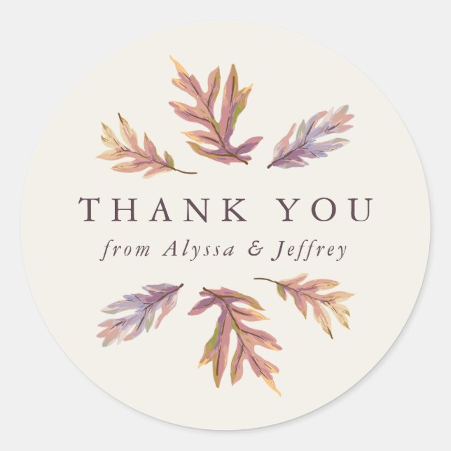 Fall leaves wedding thank you favor classic round sticker (Front)