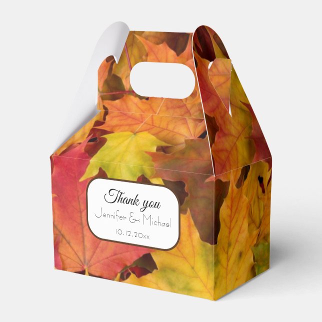Fall Leaves Wedding Thank You Gift Favor Boxes (Front Side)