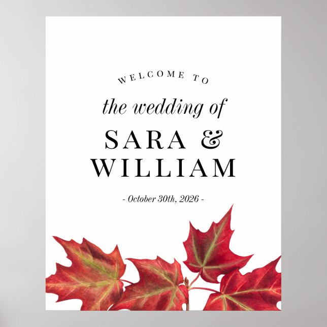 Fall Leaves Wedding Welcome Sign (Front)